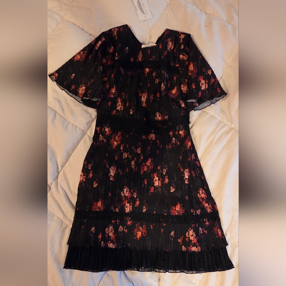 FOXIEDOX Anthropologie Biella Floral Open Back Mini Dress.